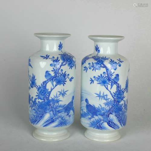 Blue and White Landscape Chinese-staff-shaped Vases