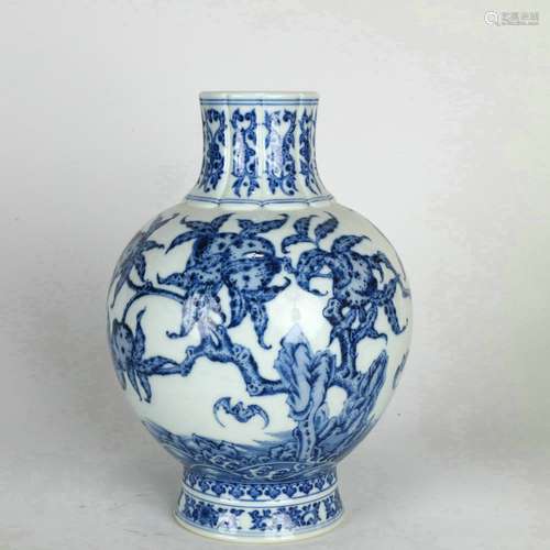 A White and Blue Bat and Flowers Patterm Vase