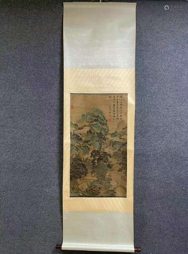 A Vertical-hanging Landscape Chinese Ink Painting by Li Gong...