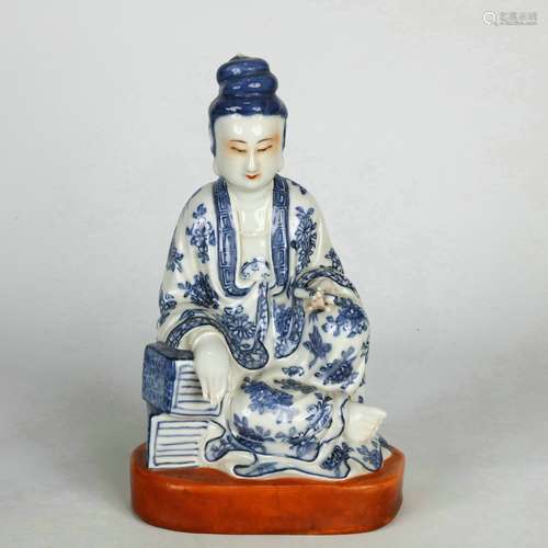 Blue and White Avalokitesvara Porcelain Ornament