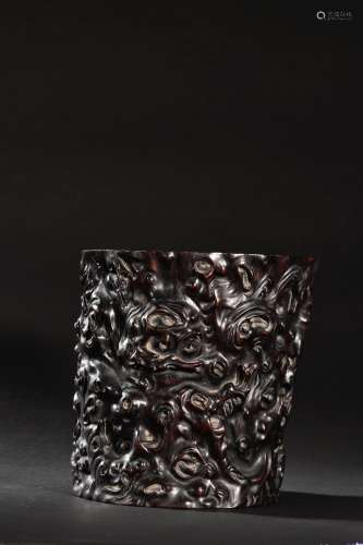 A Rosewood 'Twinkle with Happiness'  Brush Pot