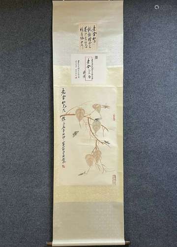 A Vertical-hanging Fallen Leaves Chinese Ink Painting by Qi ...