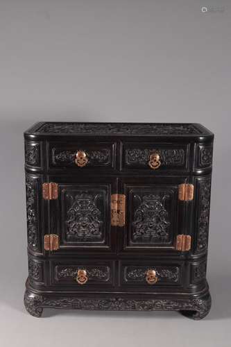 A Rosewood  'Auspicious Dragon Offers Luck'  Study Caibnet