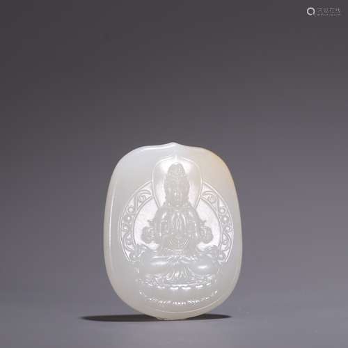 A Hetian Jade Pebble Avalokitesvara Brand