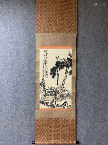 A Vertical-hanging Landscape Chinese Ink Painting by Pan Tia...