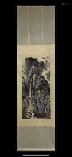 A Vertical-hanging Landscape Chinese Ink Painting by Li Kera...