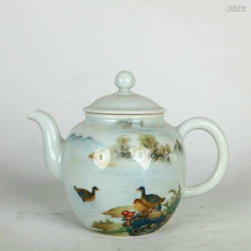 A Famille Rose Wild Duck Tea Pot