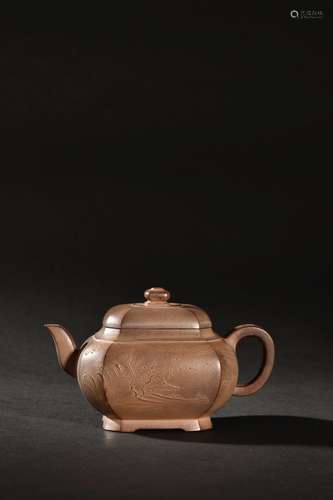 A Red Porcelain Landscape Tea Pot