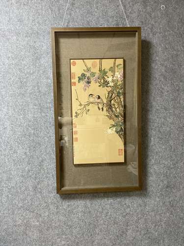 A Mounting Bird-and-flower Chinese Ink Painting by Lang Shin...