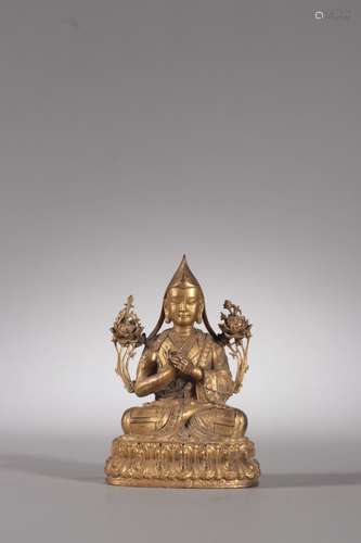 A Gilt Bronze  Tsongkhapa Statue