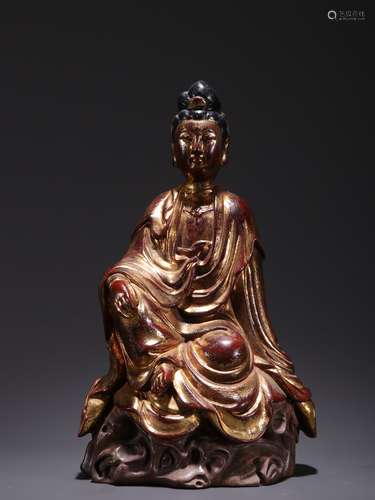 A Fir Gold-painted Avalokitesvara Statue