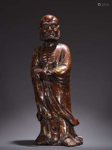 A Copper Gold-point Bodhidharma  Statue