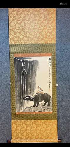 A Vertical-hanging Waterfall Appreciation Chinese Ink Painti...