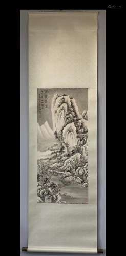 A Vertical-hanging Landscape  Chinese Ink Painting by Wu Huf...