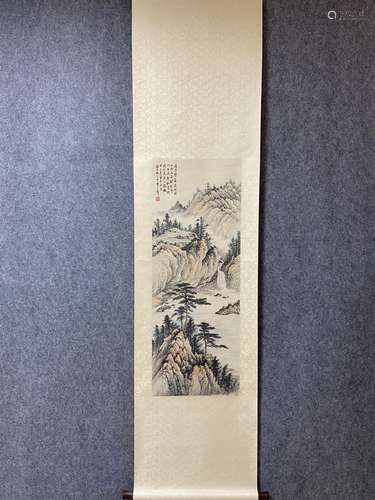 A Vertical-hanging Landscape Chinese Ink Painting by Huang J...