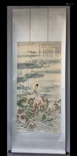 A Vertical-hanging Avalokitesvara Chinese Ink Painting  by Z...