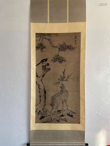 A Vertical-hanging Deer Chinese Ink Painting by Zhu Da