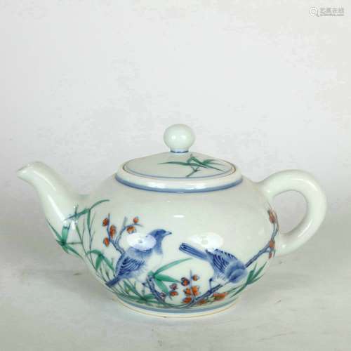 A Famille Rose Flower and Bird Tea Pot