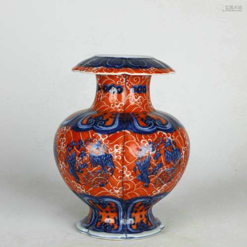 A Blue and White Red Vase with Phoenix Pattern