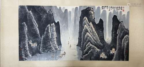 A Mounting Landscape Chinese Ink Painting by Li Keran