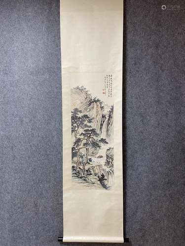 A Vertical-hanging Landscape Chinese Ink Painting by Huang J...