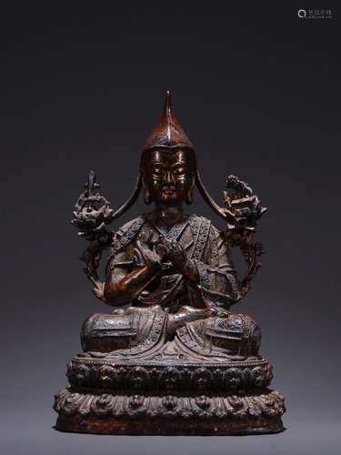 A Copper Lacquer Tsongkhapa  Statue