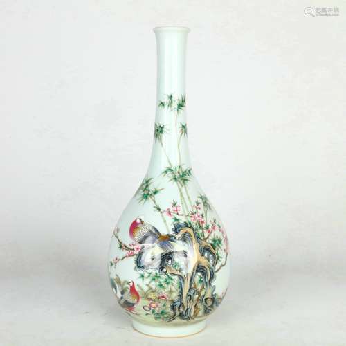 A Famille Rose Flower and Bird Flask