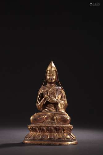 A Gilt Bronze  Tsongkhapa Statue