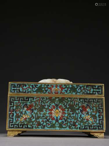 A Copper Cloisonne Inlaid with Hetian Jade Box