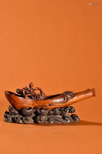 A  Scentedwood God in Boat Ornament Chinese Qing Dynasty