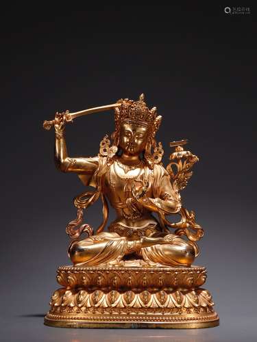 A  Gilt Bronze Manjusri Statue  Chinese Qing Dynasty