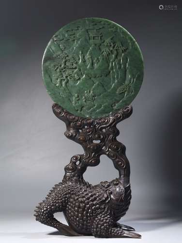 A Hetian Jasper 'Bufoferiglenes Look at the Moon' Table Scre...