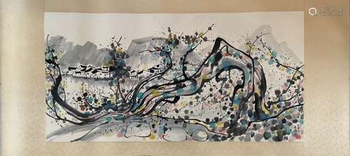 A Mounting Village Chinese Ink Painting  by Wu Guanzhong