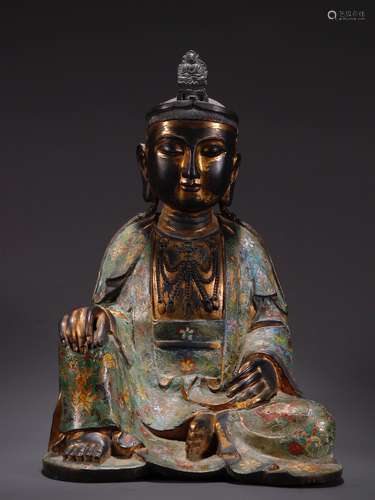 A  Gilt Bronze Filigree Cloisonne Avalokitesvara Statue  Chi...