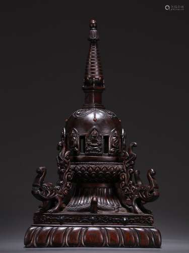 An Eaglewood Eight Buddha Pattern Dagoba  Chinese Qing Dynas...