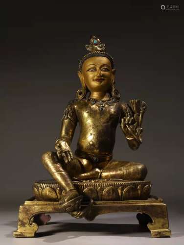 A Gilt Bronze Lotus Avalokitesvara Statue