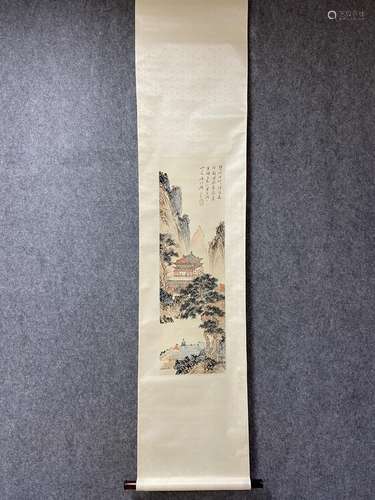 A Vertical-Hanging Landscape Chinese Ink Painting by Pu Ru