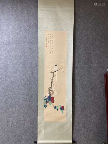 A Vertical-hanging FLower and Bird Chinese Ink Painting by Y...