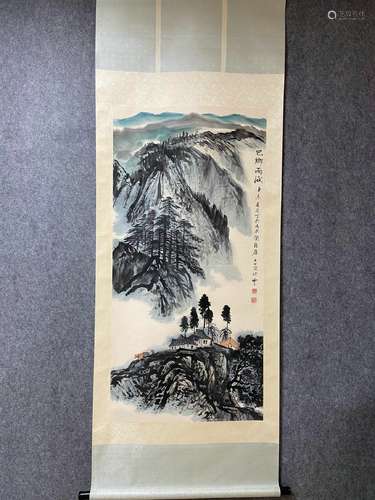 A Vertical-Hanging Landscape Chinese Ink Painting by Qin Lin...