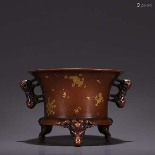 A  Copper Gold-pointed Elephant Ears Censer Chinese Qing Dyn...