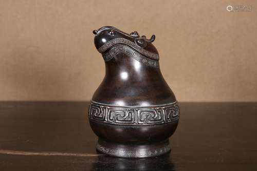 A  Rosewood Fret Pattern Censer     Chinese Qing Dynasty