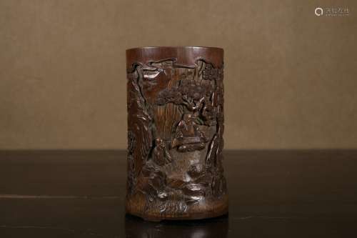 A  Character Story Pattern Bamboo Carved Brush Pot    Chines...
