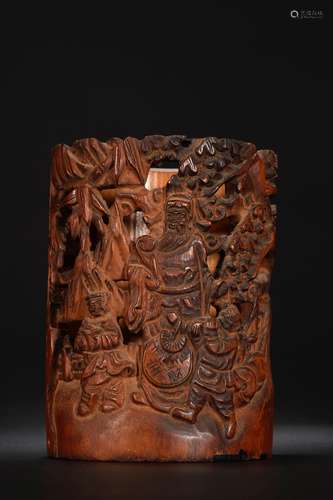 A  Bamboo Carved Character Story Study Brush Pot  Chinese Qi...