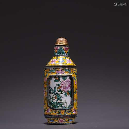 A Copper Enamel Flourishing Flower Revolving Snuff Bottle  C...