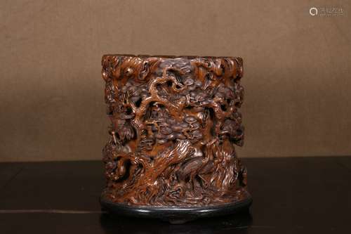 A Boxwood 'Crane and Pine Bring Longetivity' Pattern Brush P...