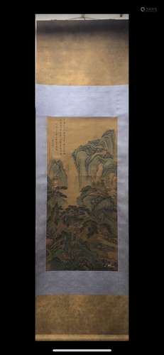 A Vertical-Hanging Landscape Chinese Ink Painting by Wang Hu...