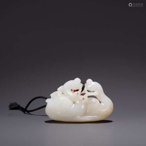 清代 Hetian Jade 鹅Ruyi Ornament  Chinese Qing Dynasty