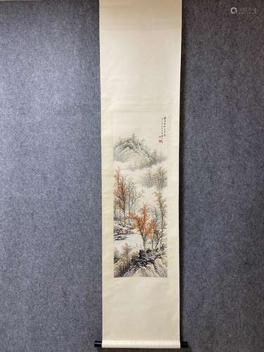 A Vertical-Hanging Landscape Chinese Ink Painting by Huang J...