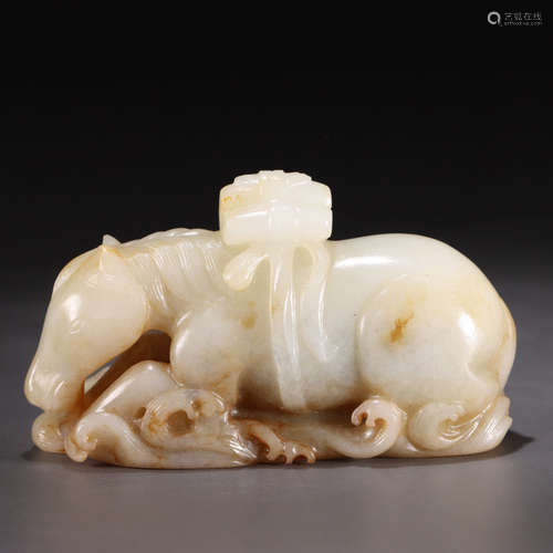 A Hetian Jade Pebble White Horse Ornament Chinese Qing Dynas...