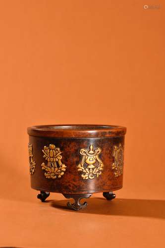 A  A Copper Eight Immortals Censer Chinese Qing Dynasty